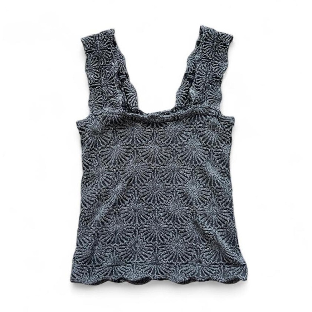 Free People Gray Textured Square Neck Tank Top Size M/L Boho